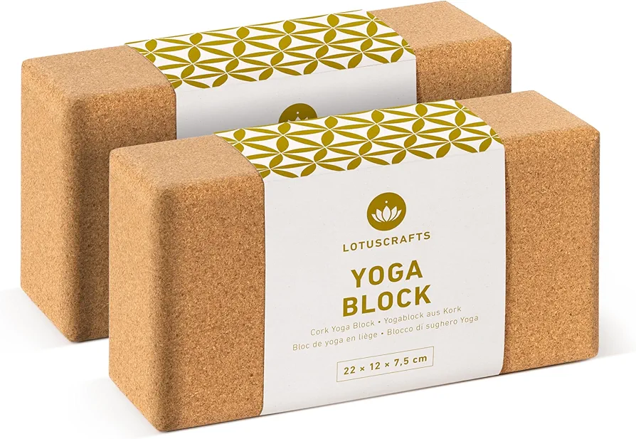 Lotuscrafts® Yoga Block Kork 2er Set oder Einzeln, Korkblock in 2 Größen, Made in Portugal, 100% Natürliche Yogablöcke aus Kork, Yoga Zubehör für Anfänger & Fortgeschrittene