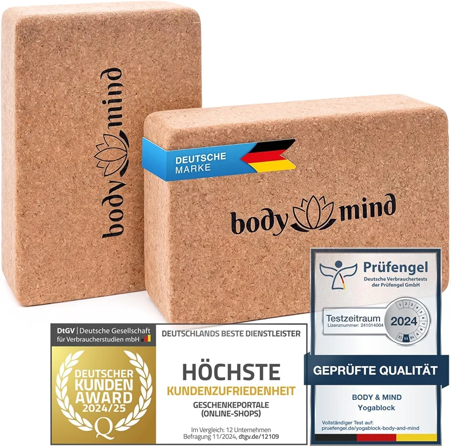 Body & Mind Cork Yoga Block 100% Natural for Yoga, Pilates, Meditation & Fitness - Yoga Block for Beginners and Professionals