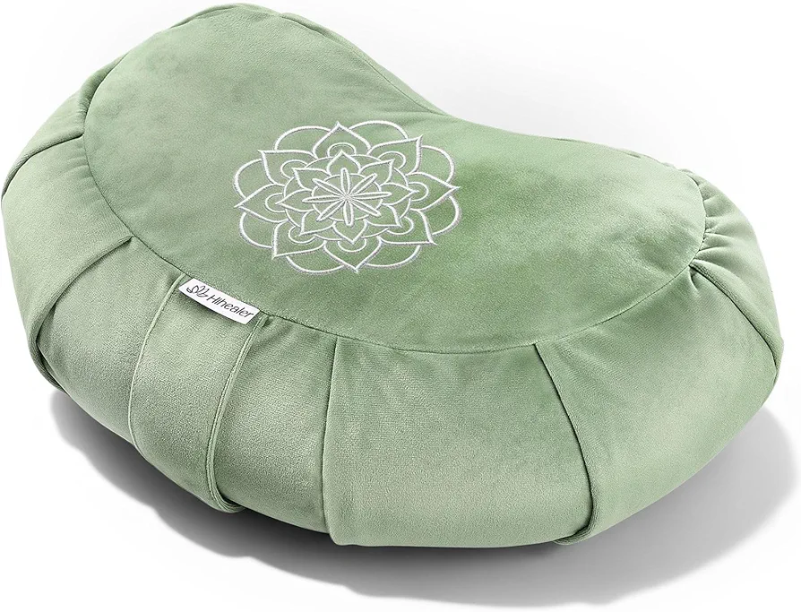 Premium Meditation Cushion - Comfortable Floor Cushion for Adults Traditional Half Moon Meditation Cushion Yoga Buckwheat Roll