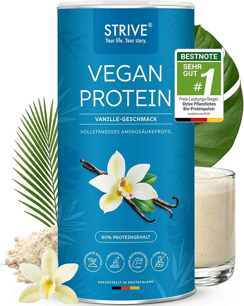 STRIVE Vegan Protein, Vanilla, 24 g Protein per Serving, Laboratory-Tested Quality, Complete Amino Acid Profile from Five Premium Protein Sources, 600 g Protein Powder