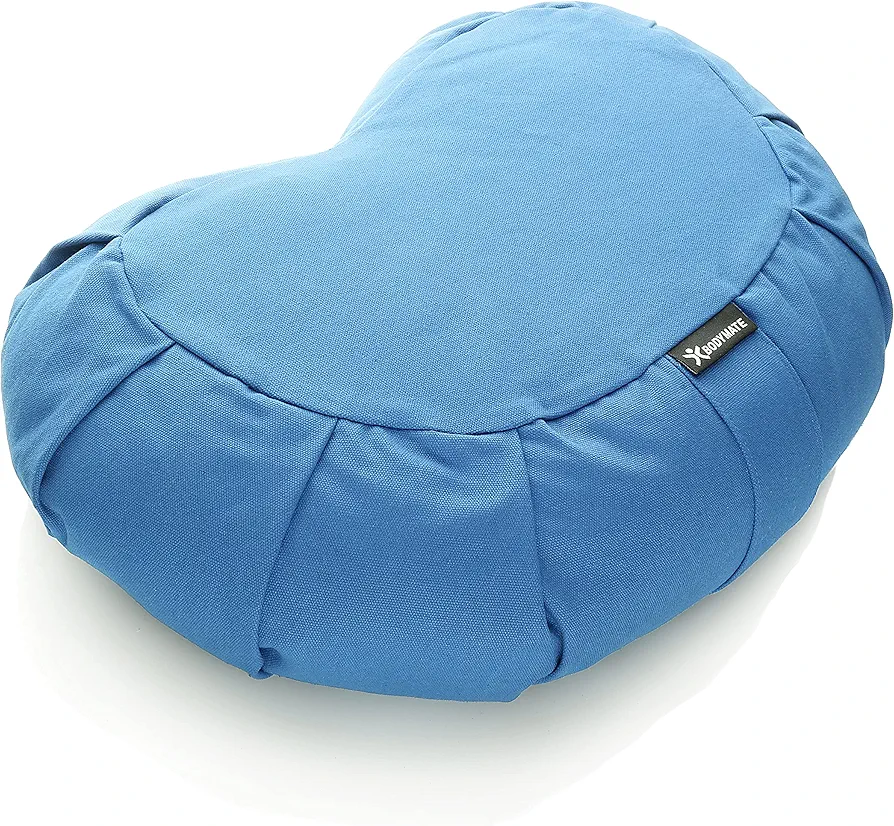 BODYMATE Half Moon Yoga Cushion 42 cm Long 30 cm Wide and 15 cm High with Buckwheat Husk Filling - Machine Washable Cover Made of 100% Extra Thick Cotton - Meditation Cushion - Seat Cushion