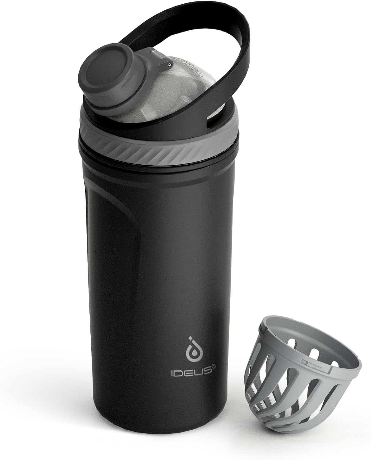 Ideus Shaker Protein Drinking Bottle, 700 ml, Double-Walled Stainless Steel Sports Bottle with Scale Lines, Metal Protein Bottle with Mixing Ball, BPA-Free, Leak-Proof Screw Cap (Blue Purple)